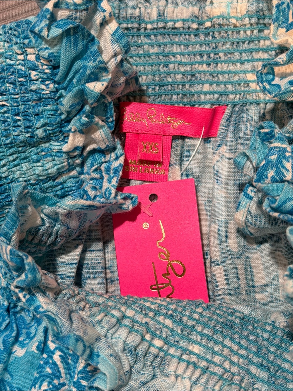 NEW Lilly Pulitzer Leanne Off Shoulder Linen Amalfi Blue Sunny State of Mind XXS - Picture 4 of 12